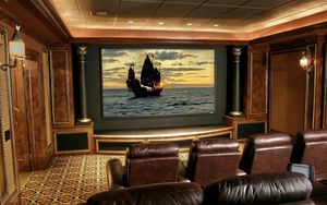 Preview wallpaper room, cinema, sofa, tv, comfort