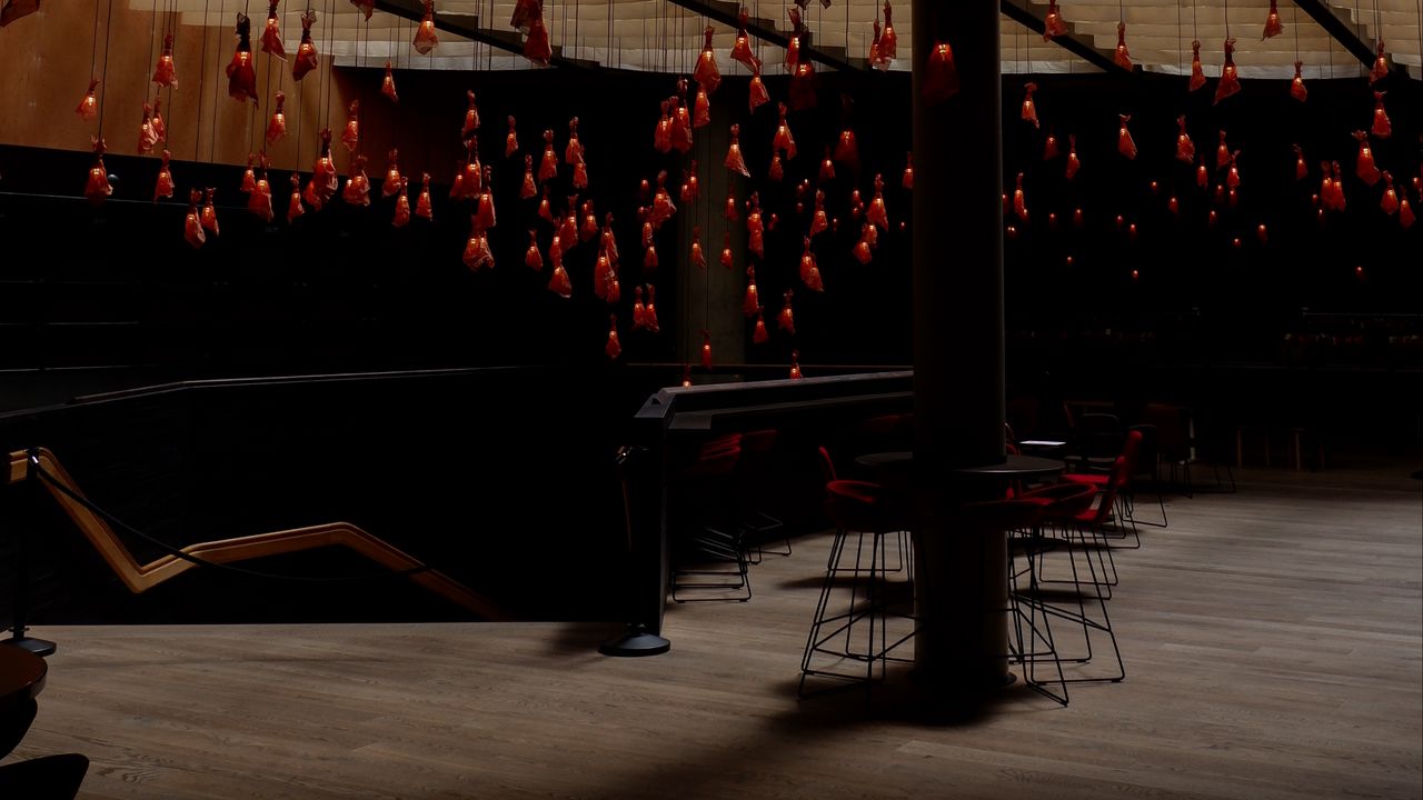 Wallpaper room, dark, interior, furniture, lighting