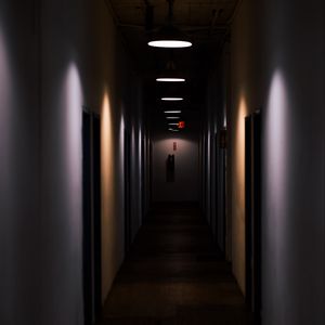 Preview wallpaper room, doors, glow, dark