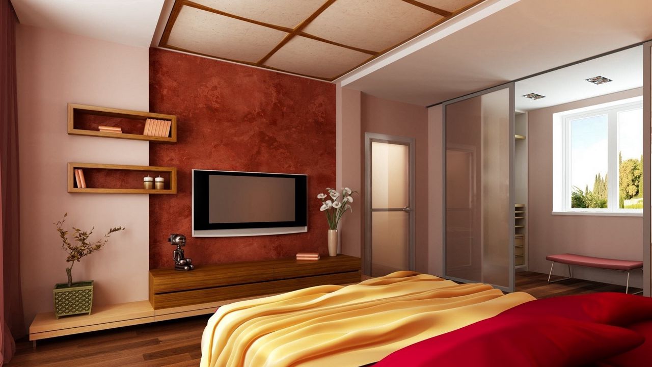 Wallpaper room, furniture, design, bedding, tv