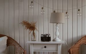 Preview wallpaper room, interior, camera, table, garland