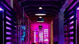 Preview wallpaper room, lamps, neon, glow, purple