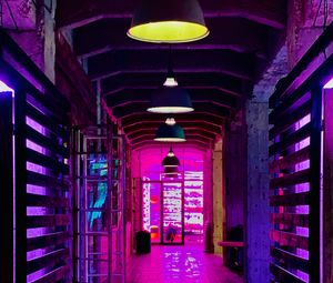 Preview wallpaper room, lamps, neon, glow, purple