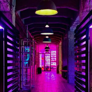 Preview wallpaper room, lamps, neon, glow, purple