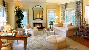 Preview wallpaper room, living room, furniture, fireplace, cozy, bright room, interior