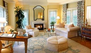 Preview wallpaper room, living room, furniture, fireplace, cozy, bright room, interior