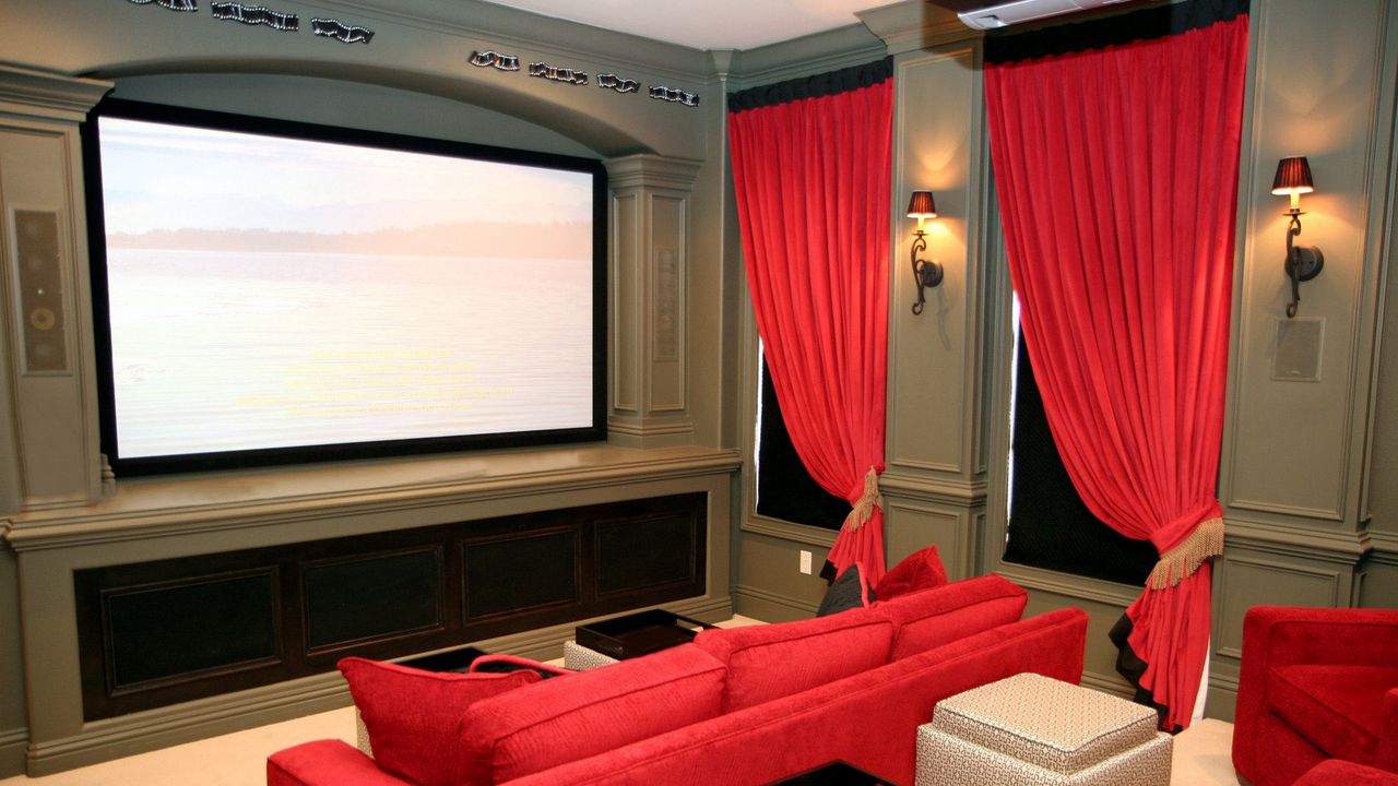 Wallpaper room, movie theater, sofa, screen, style, interior