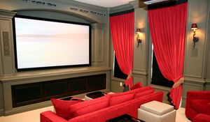 Preview wallpaper room, movie theater, sofa, screen, style, interior