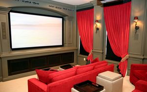 Preview wallpaper room, movie theater, sofa, screen, style, interior