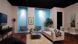 Preview wallpaper room, sofa, carpet, furniture, chairs, tv, shelves, interior