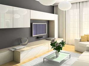 Preview wallpaper room, sofa, television, design, interior, chair, closet, table, bouquet