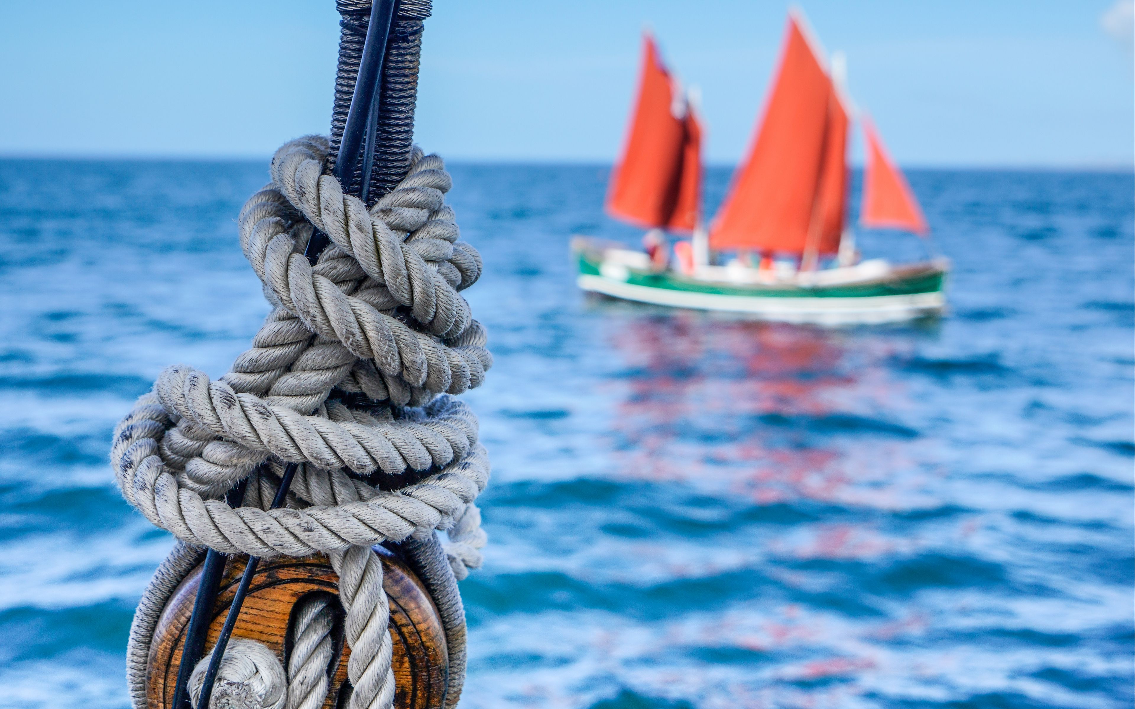 Download wallpaper 3840x2400 rope, twine, boat, sea 4k ultra hd 16:10 