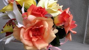 Preview wallpaper rose, calla lilies, flowers, bouquet, ribbon