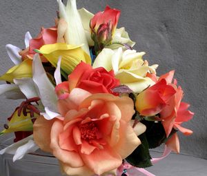 Preview wallpaper rose, calla lilies, flowers, bouquet, ribbon