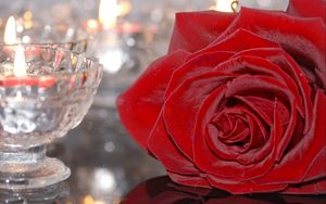Preview wallpaper rose, candle, glass, maroon, flower