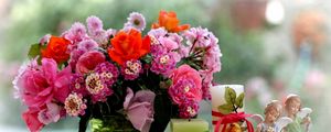 Preview wallpaper rose, chrysanthemum, lantana, flowers, bouquets, candles, figurines, angels