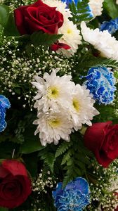 Preview wallpaper rose, chrysanthemums, carnations, gypsophila, greens, bouquet, elegant