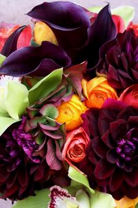 Preview wallpaper rose, dahlias, calla lilies, orchids, bouquet, flowers, composition