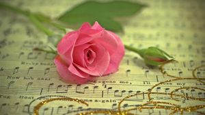 Preview wallpaper rose, flower, music, thread, gold