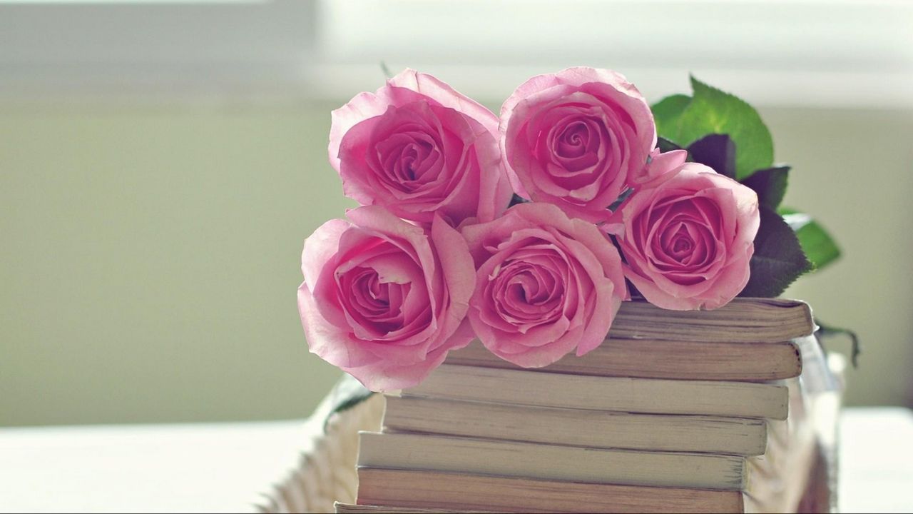 Wallpaper rose, flowers, bouquet, books