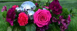 Preview wallpaper rose, flowers, leaves, disco ball, grass