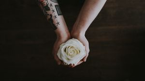Preview wallpaper rose, hands, tattoo, flower, bud