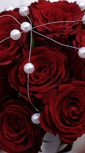 Preview wallpaper rose, red, flower, beads, metal