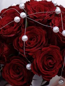 Preview wallpaper rose, red, flower, beads, metal