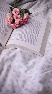 Preview wallpaper roses, bouquet, book, flowers, cloth