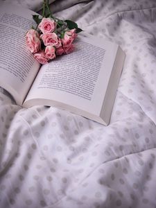 Preview wallpaper roses, bouquet, book, flowers, cloth