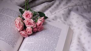 Preview wallpaper roses, bouquet, book, flowers, cloth