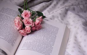 Preview wallpaper roses, bouquet, book, flowers, cloth