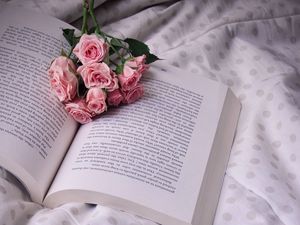 Preview wallpaper roses, bouquet, book, flowers, cloth