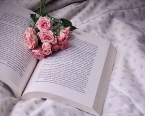 Preview wallpaper roses, bouquet, book, flowers, cloth