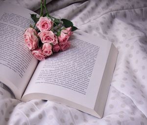 Preview wallpaper roses, bouquet, book, flowers, cloth