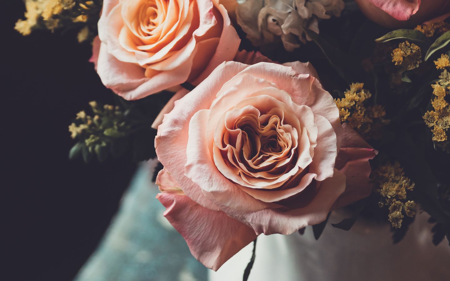 1440x900 Wallpaper roses, bouquet, buds, flowers, blur