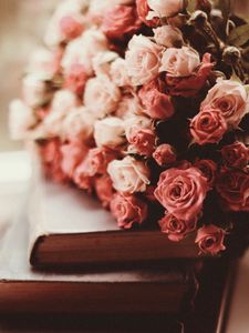 Preview wallpaper roses, bouquet, flowers, pink, books