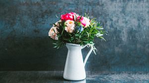 Preview wallpaper roses, bouquet, flowers, vase, surface