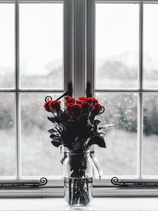 Preview wallpaper roses, bouquet, vase, window