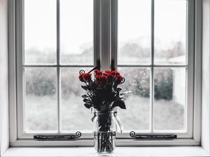 Preview wallpaper roses, bouquet, vase, window