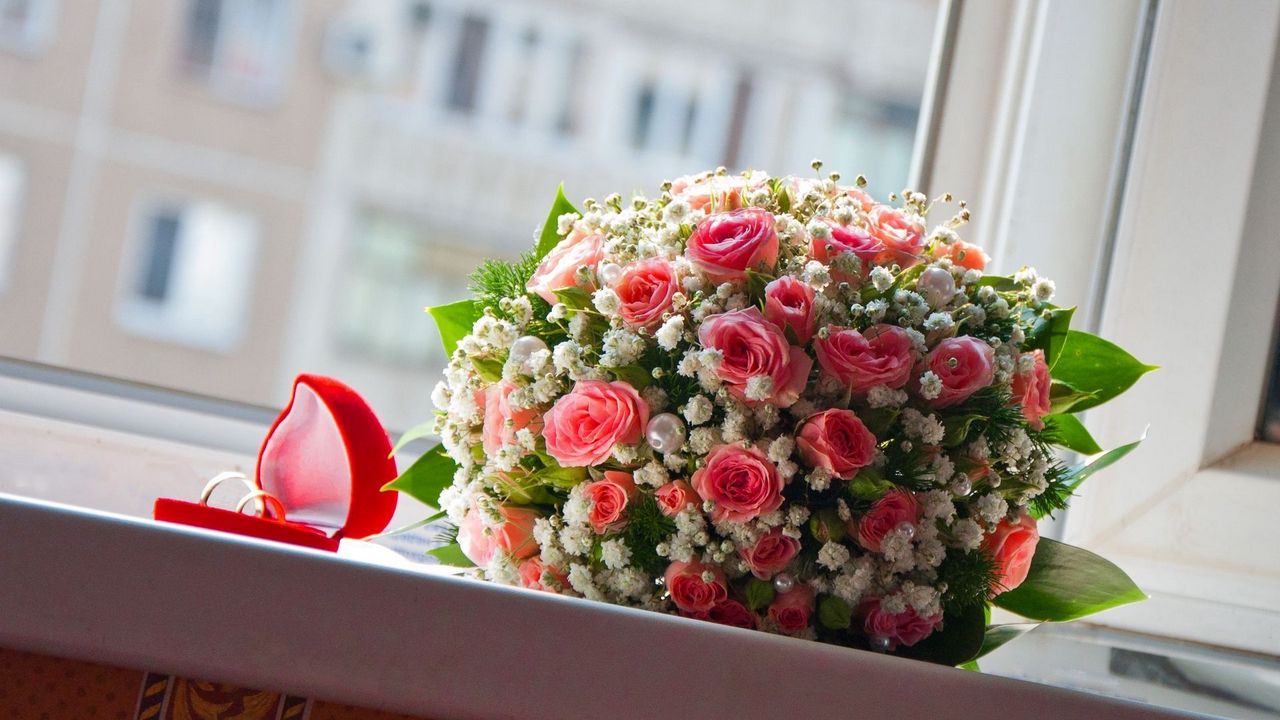 Wallpaper roses, bouquets, balloon, pearl, box, rings, wedding, happiness