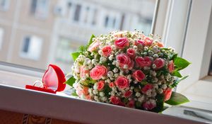 Preview wallpaper roses, bouquets, balloon, pearl, box, rings, wedding, happiness