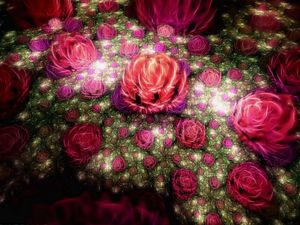 Preview wallpaper roses, buds, colorful, leaves, fractal