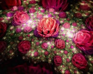 Preview wallpaper roses, buds, colorful, leaves, fractal