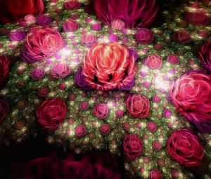 Preview wallpaper roses, buds, colorful, leaves, fractal