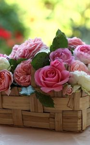 Preview wallpaper roses, buds, flowers, basket, beauty