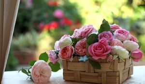 Preview wallpaper roses, buds, flowers, basket, beauty