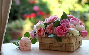 Preview wallpaper roses, buds, flowers, basket, beauty