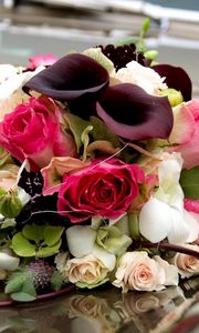 Preview wallpaper roses, calla lilies, flowers, bouquet, decoration