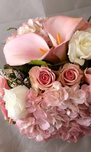 Preview wallpaper roses, calla lilies, hydrangea, tea tree, bouquet, tenderness, fabric
